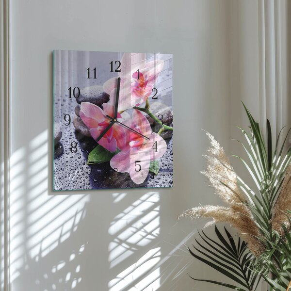 Skleněné hodiny na stěnu Orchidej zskc-30x30-00178251
