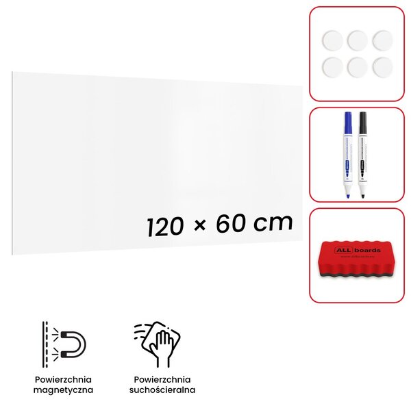 Magnetická tabule SLIMboard bezrámová smazatelná za sucha 120x60 cm,PME120x60