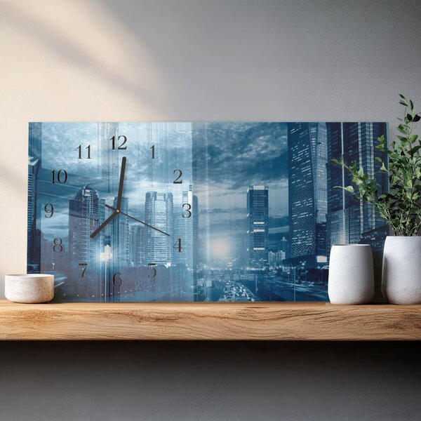 Skleněné hodiny horizontální Město v noci zsppc-60x30-00295333