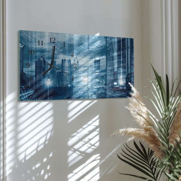 Skleněné hodiny horizontální Město v noci zsppc-60x30-00295333