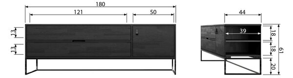 Černý TV stolek z jasanového dřeva 180x61x44 cm Silas – WOOOD