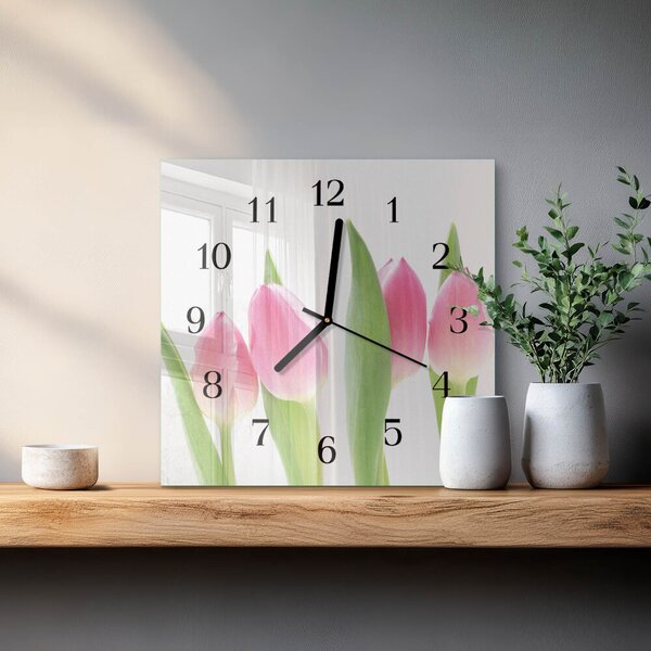 Skleněné hodiny na stěnu Tulipány zskc-30x30-00178929