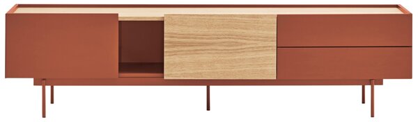 Cihlově červený dubový TV stolek Teulat Otto 180 x 40 cm