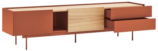 Cihlově červený dubový TV stolek Teulat Otto 180 x 40 cm