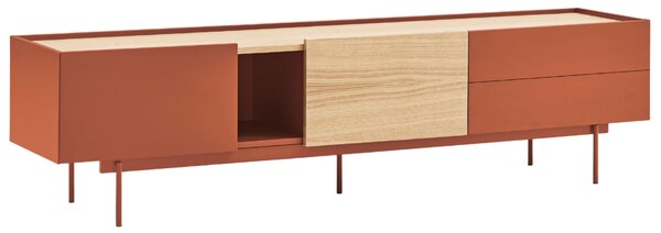 Cihlově červený dubový TV stolek Teulat Otto 180 x 40 cm