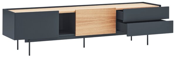 Antracitově šedý dubový TV stolek Teulat Otto 180 x 40 cm