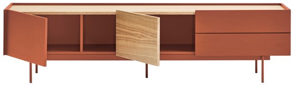Cihlově červený dubový TV stolek Teulat Otto 180 x 40 cm