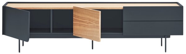 Antracitově šedý dubový TV stolek Teulat Otto 180 x 40 cm