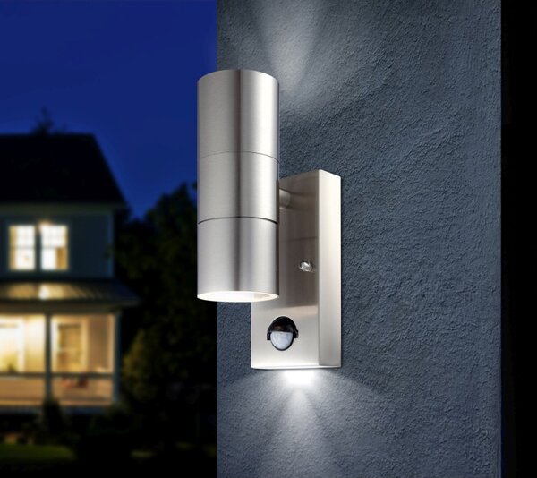 Globo 3201-2SL venkovní nástěnná lampa Style s pohybovým čidlem 2x5W | GU10 LED | 210lm | 3000K - včetně žárovek, nerez