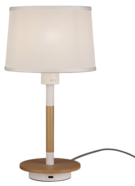 Mantra 5464 Nordica II, stolní lampička, 1x23W E27,kov-bílá/dřevo, stínítko z bílé textilie, výška 46,5cm