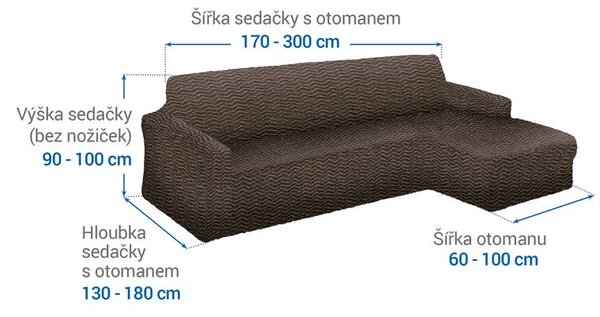 Bielastické potahy CRISTINA oříšková sedačka s otomanem vpravo (š. 170 - 300 cm)