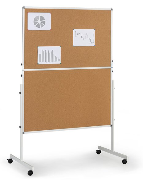 Mobilní informační tabule, sklopná, korek, 1200 × 1500 mm