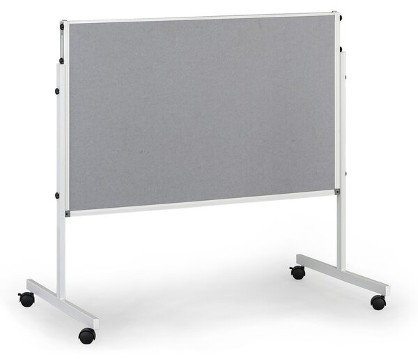 Mobilní informační tabule, sklopná, šedá látka, 1200 x 1500 mm