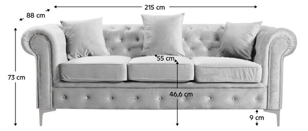 KONDELA Luxusní 3-sed, světle šedá Velvet látka, ROMANO