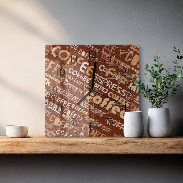 Skleněné hodiny na stěnu Káva zskc-30x30-00181177