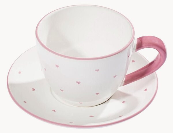 Sada ručně vyrobeného šálku na čaj a podšálku Herzerl Rosa, 2 díly