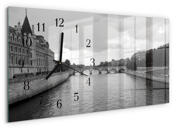 Skleněné hodiny horizontální Pařížské mosty zsppc-60x30-00295322