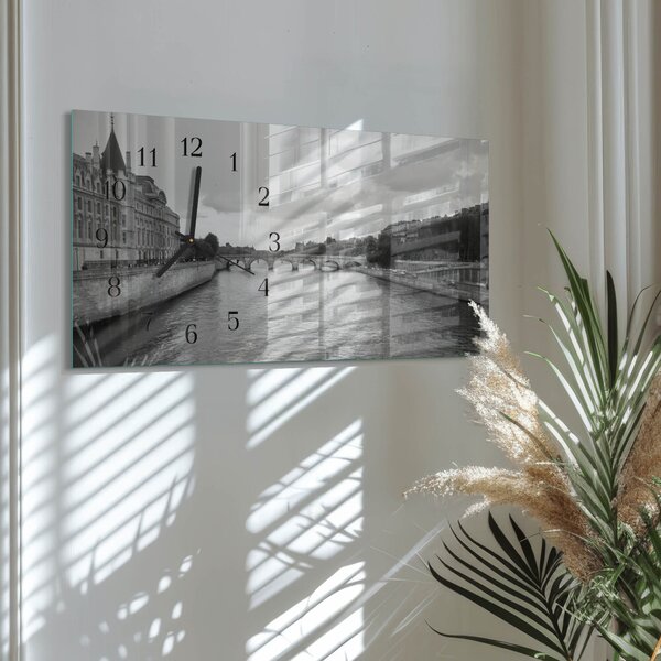 Skleněné hodiny horizontální Pařížské mosty zsppc-60x30-00295322