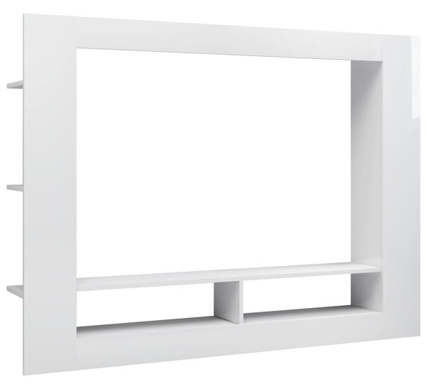 TV skříňka Bangor - dřevotříska - 152x22x113 cm | bílá - vysoký lesk