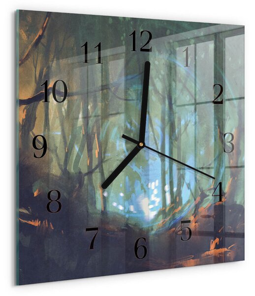 Skleněné hodiny na stěnu Mystický les zskc-30x30-00182286