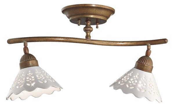 Il Fanale 065.22.OC Fior di Pizzo, stropní svítidlo v rustikálním stylu z antické mosazi a keramiky, 2x46W E27, délka 62,5cm