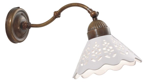Il Fanale 065.18.OC Fior di Pizzo, nástěnné svítidlo v rustikálním stylu z antické mosazi a keramiky, 1x15W LED E27, výška 18,5cm