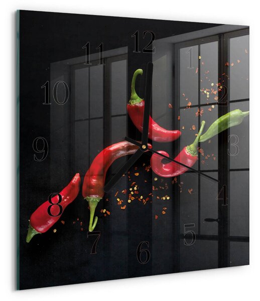 Skleněné hodiny na stěnu Chilli papričky zskc-30x30-00180597