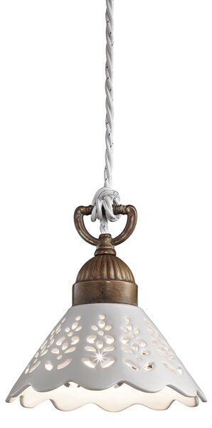 Il Fanale 065.07.OC Fior di Pizzo, závěsné svítidlo v rustikálním stylu za antické mosazi a keramiky, 1x15W LED E27, prům. 18cm