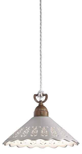 Il Fanale 065.08.OC Fior di Pizzo, závěsné svítidlo v rustikálním stylu z antické mosazi a keramiky, 1x15W LED E27, prům. 30cm