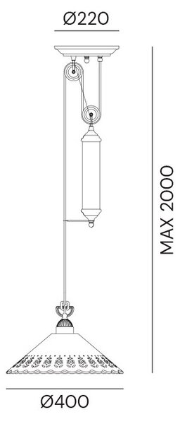 Il Fanale 065.12.OC Fior di Pizzo, závěsné svítidlo v rustikálním stylu se závažím z antické mosazi a keramiky, 1x15W LED E27, prům. 40cm