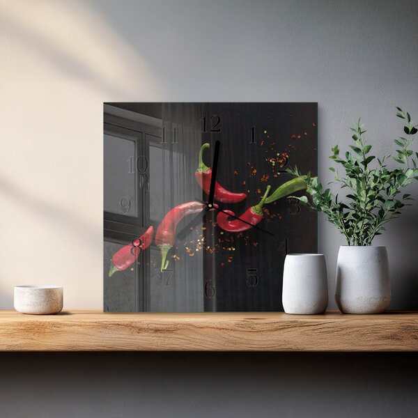 Skleněné hodiny na stěnu Chilli papričky zskc-30x30-00180597