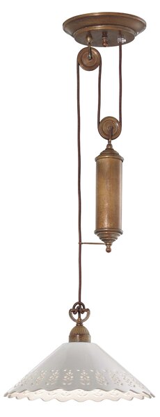 Il Fanale 065.12.OC Fior di Pizzo, závěsné svítidlo v rustikálním stylu se závažím z antické mosazi a keramiky, 1x15W LED E27, prům. 40cm