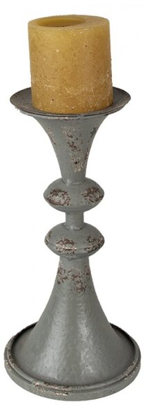 Šedý kovový svícen s vintage odřením Mansell – 26 cm