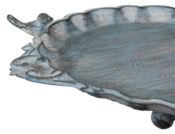 Šedomodré pítko pro ptáčky z kovu – 37x29x5 cm