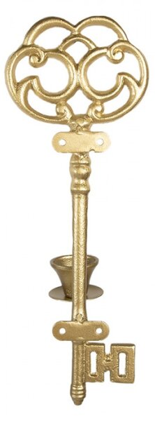 Zlatý kovový svícen na zeď ve tvaru klíče – 34 cm