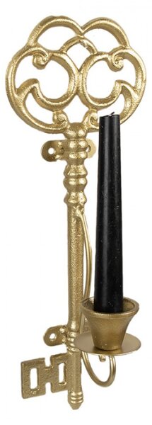 Zlatý kovový svícen na zeď ve tvaru klíče – 34 cm