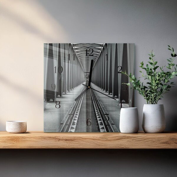 Skleněné hodiny na stěnu Železniční tratě zskc-30x30-00177285