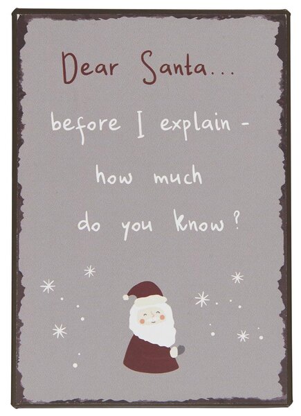 Plechová cedule Dear Santa how much do you know?