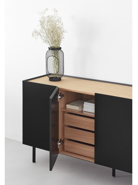 Černá nízká komoda v dekoru dubu 165x78 cm Arista – Teulat