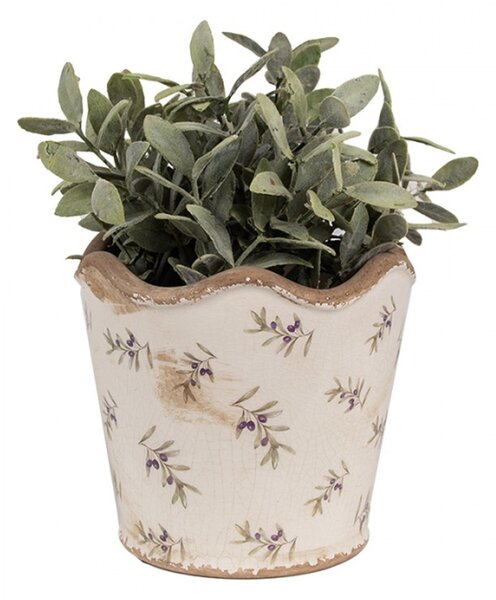 Keramický obal na květináč s větvičkami olivovníku Pruie M - 16x15 cm