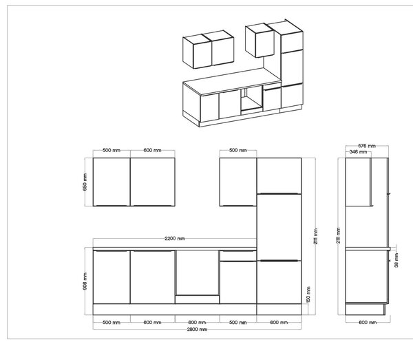 KUCHYŇSKÝ BLOK 280/211/60 cm Respekta - Online Only kuchyňské linky, Online Only
