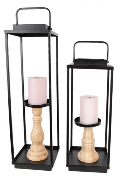 Set dvou dřevěných svícnů – 15x15x50/57 cm