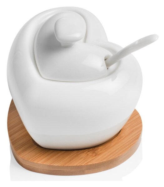 Porcelánová cukřenka se lžičkou a bambusovým podtáckem Brandani Heart