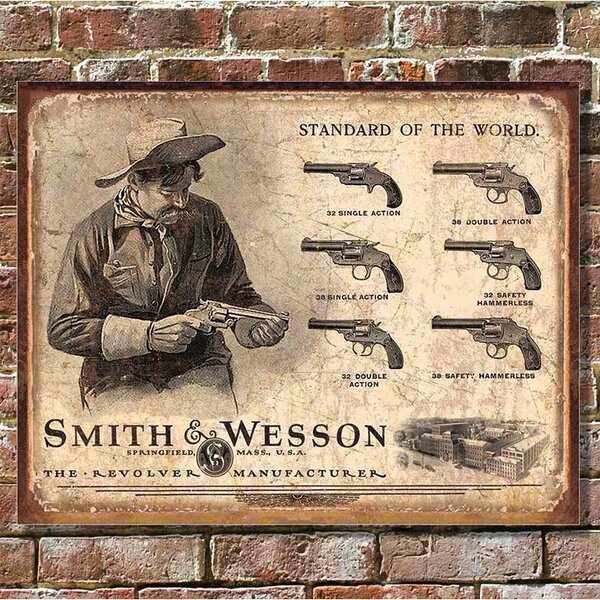 Plechová cedule Smith & Wesson Revolver Manufacturer 40 cm x 32 cm