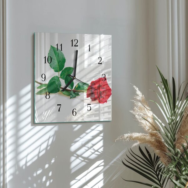 Skleněné hodiny na stěnu Růže zskc-30x30-00176855