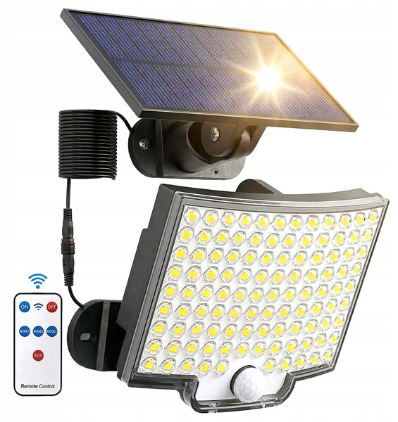 Solární LED reflektor 10W s pohybovým senzorem a dálkovým ovládáním IP44 LVT