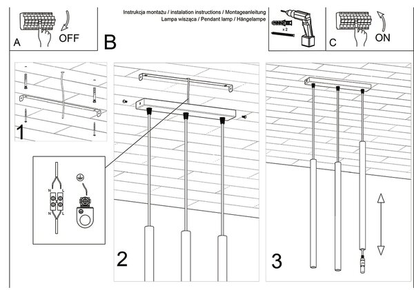 Závěsné svítidlo Pastelo, 3x betonové stínítko