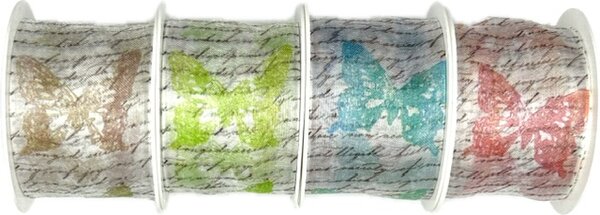 Sada 4x Stuha organzová Garden Poem - Natural Cream, Pea Green, Turquoise Blue and Soft Rose 4 x 40mm x 2m (10,-Kč/m)