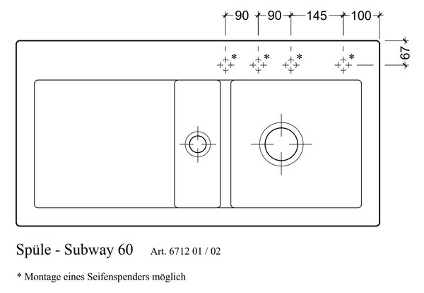Villeroy & Boch Subway 60 - Keramický vestavný dřez 1000x510 mm, alpská bílá CeramicPlus 671201R1