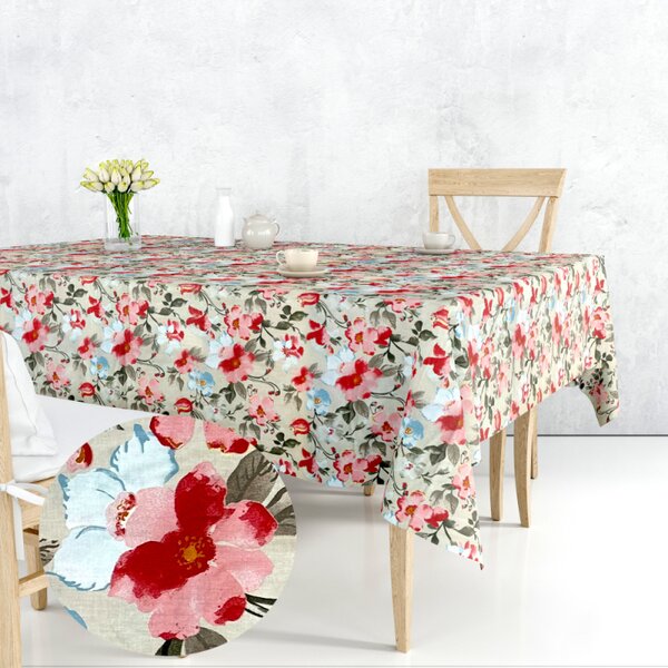 Ervi bavlněný ubrus na stůl čtvercový - květiny na béžovém